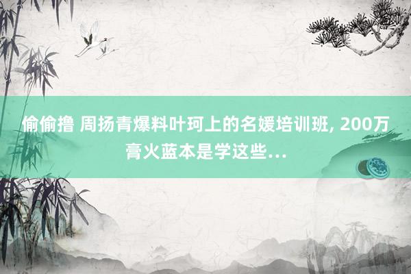 偷偷撸 周扬青爆料叶珂上的名媛培训班， 200万膏火蓝本是学这些…